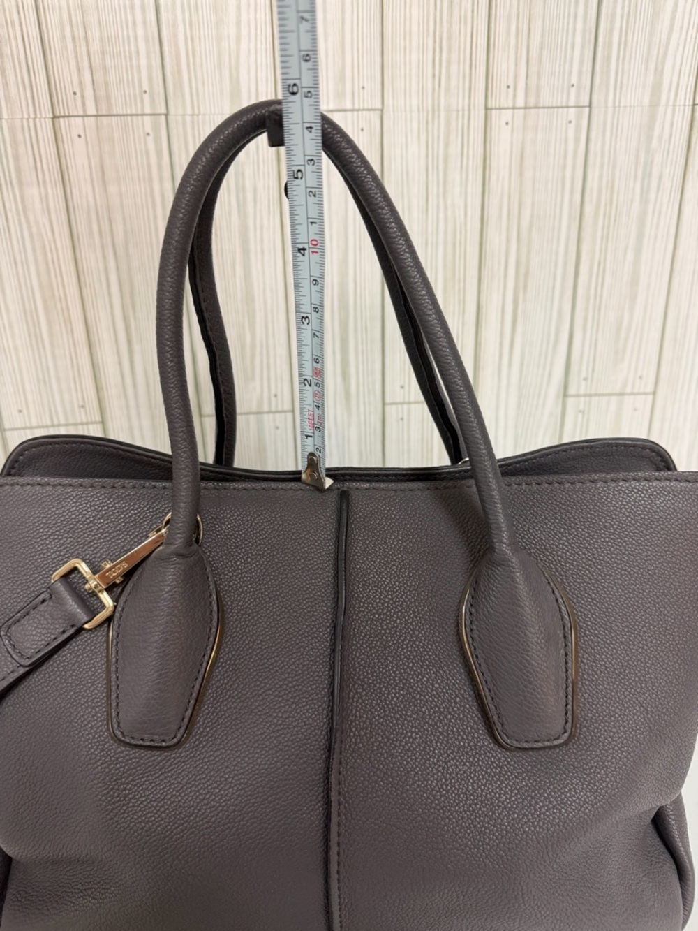Tod’s Gray Pebbled Leather Satchel Crossbody Bag  Top Handle Designer - Picture 8 of 11
